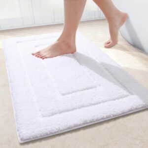 Bathroom Rugs, 30" x 20", Soft and Absorbent Microfiber Bath Rugs, Non-Slip Shaggy Shower Carpet, Machine Wash Dry Bath Mats for Bathroom Floor, Tub and Shower, White
