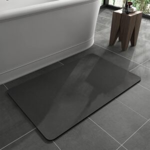 Bath Mat Rug-Rubber Backing Non Slip Quick Dry Absorbent Thin Bathroom Rugs Fit Under Door-Faux Suede Surface Bathroom Floor Mats-Shower Rug for in Front of Bathtub Shower Dark Grey 20"x32"