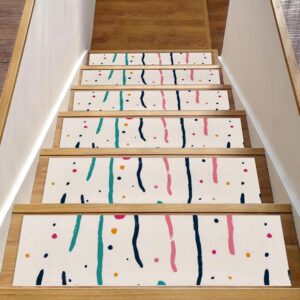 15 Piece Stair Treads for Wooden Steps Indoor, Dots Pattern Soft Staircase Carpet Mat, 30" X 8" Stair Runners Rugs, Surface Polyester TPE Backing Step Treads Pads