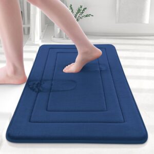 Memory Foam Bathroom Rug Mat 24x16, Ultra Soft and Absorbent Bath Mat, Machine Wash Dry, Comfortable Bath Rug Carpet for Bathroom Floor, Tub and Shower, Navy