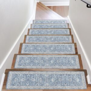 Stair Treads for Wooden Steps Indoor Washable Stair Carpet Non-Slip 15PCS 30"x8" Rubber Backing Stair Mats Stair Runners for Kids, Elders and Dogs, Staircase Step Treads Stair Covers