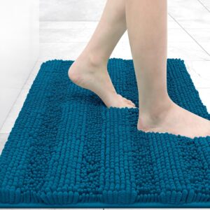 Chenille Striped Bathroom Rugs 30x20, Extra Thick and Absorbent Bath Rugs, Non-Slip Soft Plush Shaggy Bath Carpet, Machine Wash Dry, Bath Mats for Bathroom, Atlantic Blue