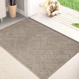 Bathroom Rugs Mat 24" x 35.5", Non-Slip Machine Washable Entry Rug, Shoe Scraper, Dog Floor mats, Super Absorbent Welcome Mat for Front & Back Door, Muddy Wet Shoes & Paws, Taupe