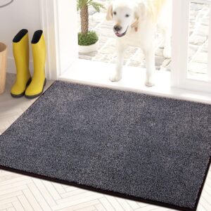 Bathroom Rugs Mat 24" x 35.5", Non-Slip Machine Washable Entry Rug, Shoe Scraper, Dog Floor mats, Super Absorbent Welcome Mat for Front & Back Door, Muddy Shoes & Paws, Bluish Grey-Black