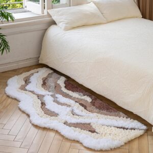 3D Stereo Irregular Shaped Wave Rug,Plush Cute Shaggy Bathroom Rugs,47’’X21’’Nonslip Backing Washable Bath Mats for Shower Bedroom Kitchen Decor（White）