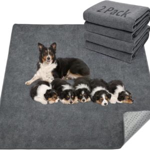 2 Packs Extra Large Reusable Dog Mat for Floor, Non-Slip Washable Pee Pads for Dogs, Fast Absorbent Pet Whelping Pads, Puppy Playpen Mat for Incontinence, Housebreak, Crate, 36x48in, Gray