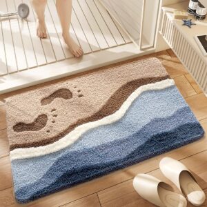 Cute Ocean Bathroom Rug Super Absorbent Bath Mat Machine Washable and Non Slip Fluffy Carpet for Shower, Bedroom and Living Room (23"x16", Footprint)