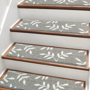Carpet Stair Treads, Non-Slip Stair Treads for Wooden Steps Indoor, 30”x8” Stair Runner for Pets Non Skid Wood Staircase Step Treads Reusable, Set of 15, Grey