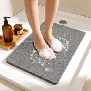 Shower Mat Bathtub Mat Non Slip, Bathmats Non Slip, Quick Drying Foot Scrubber Loofah Mats for Inside Shower, Tub, Bathroom, Home, 17 * 24inch, Grey