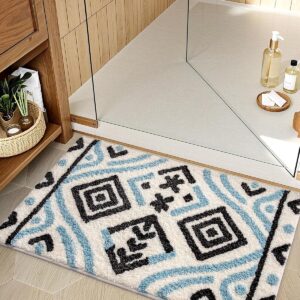 Bathroom Rugs 20x32, Highly Absorbent Non Slip Machine Washable Floor Mat, Ultra Soft Fluffy Plush Bath Mat for Bathtub Bathroom Shower Home Decor(Blue Black White)