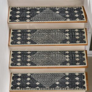 15 Pcs Non-Slip Stair Treads, for Wooden Steps - Safety Stair Mats with TPR Backing & Plush Surface, 28 x9 Indoor Outdoor Carpet Runners for Kids, Elders, Pets (Boho Style)
